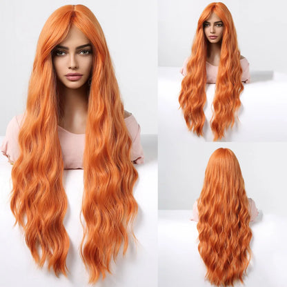 Curly Long Colored Wave Synthetic Wigs with Bangs Heat Resistant