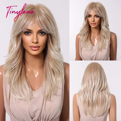 Curly Long Colored Wave Synthetic Wigs with Bangs Heat Resistant