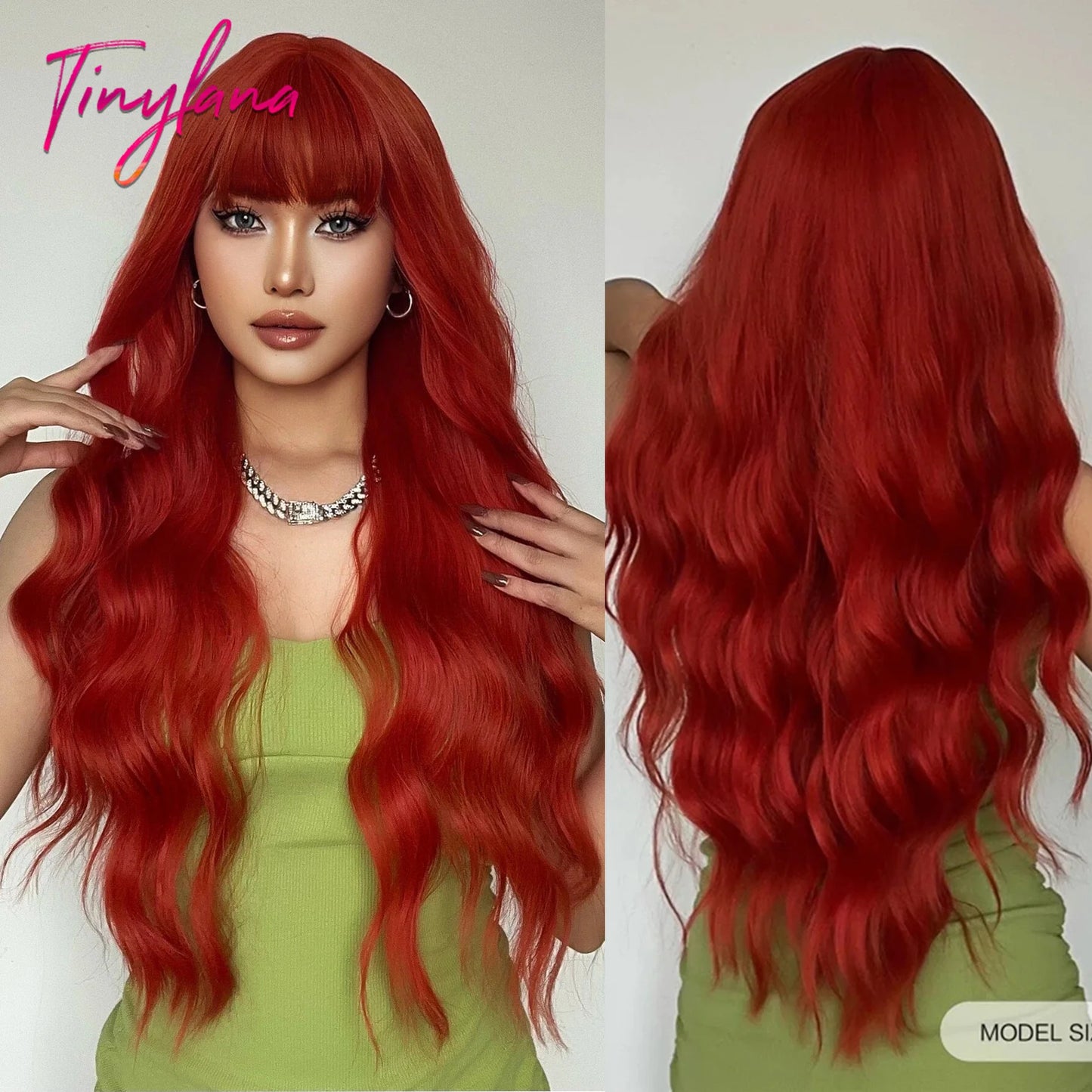 Curly Long Colored Wave Synthetic Wigs with Bangs Heat Resistant