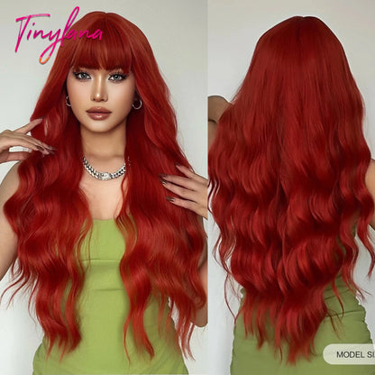 Curly Long Colored Wave Synthetic Wigs with Bangs Heat Resistant