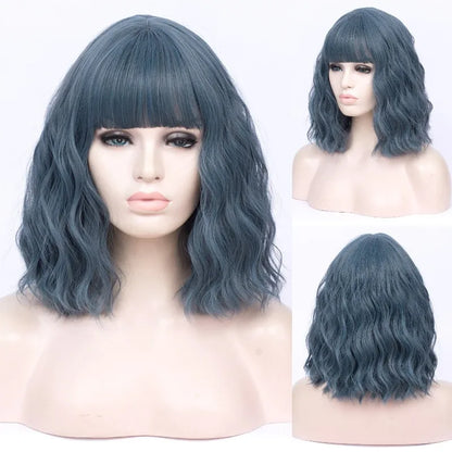 VICWIG Cosplay Wigs for Women Bobo Green Red Blue Purple Orange Black Pink Wig Short Curly Synthetic Wig With Bangs