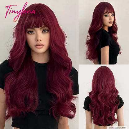 Heat Resistant Long Wavy with Bangs