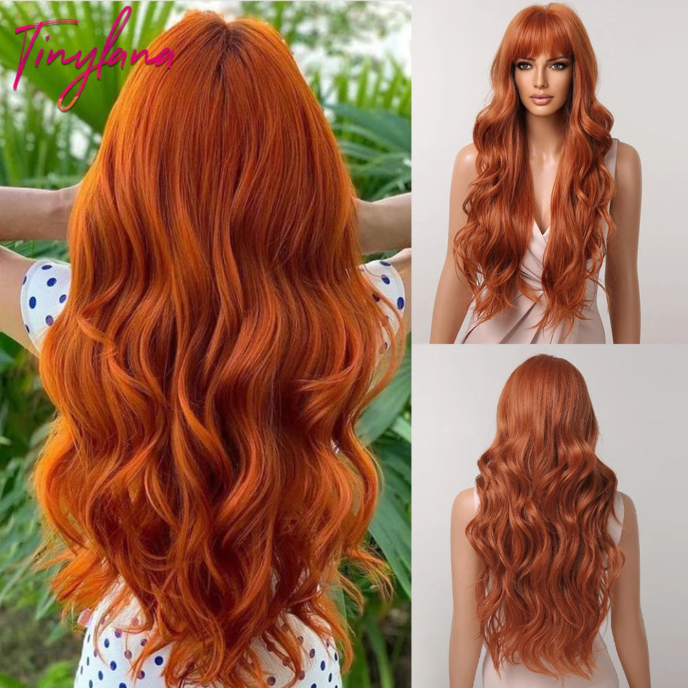 Heat Resistant Long Wavy with Bangs