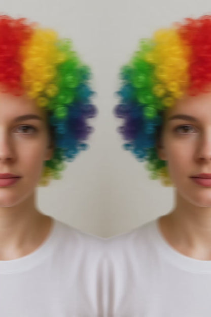 Unisex Rainbow Afro Clown Wig – Colorful Curly Party Wig for Men & Women | Carnival, Birthday & Costume Events